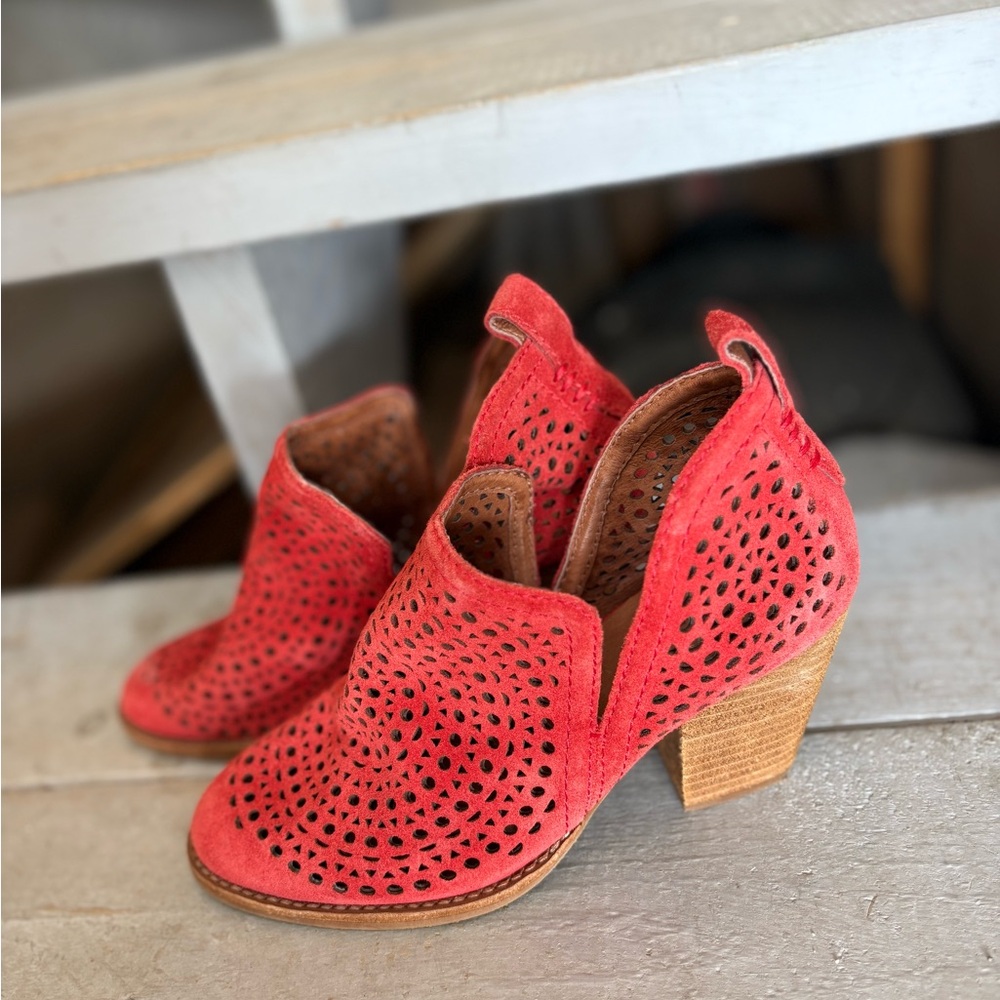 Jeffrey Campbell Red Perforated Heeled Boots